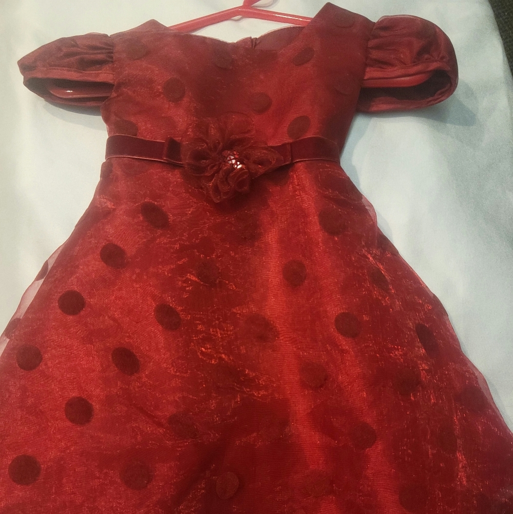Youngland Velvet Tulle Polka Dotted Party Holiday Dress Baby Girls sz 12 mos.